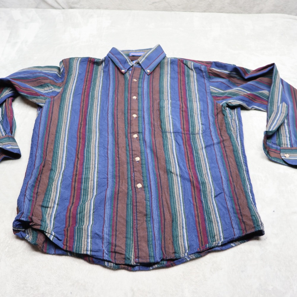 Pendleton Shirt Mens Large Blue Striped Virgin Wool Button Up Retro USA Made VTG